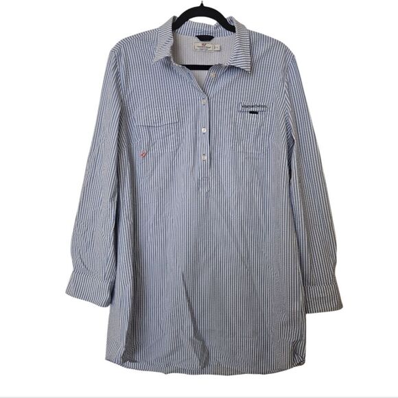 SOLD!!! VINEYARD VINES PERFORMANCE Seersucker Harbor Shirt Dress - Size 16 - Picture 2 of 10